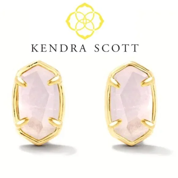 NWT Kendra Scott Emilie Gold Rose Quartz Stud Earrings - Picture 1 of 10